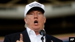 Calon presiden dari Partai Republik Donald Trump saat berbicara di Des Moines, Iowa (27/8). 