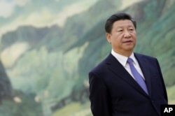 Chinese President Xi Jinping stands during a meeting with U.S. National Security Advisor Susan Rice at the Great Hall of the People in Beijing Aug. 28, 2015.