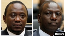 Combination picture shows Kenya's then-finance minister Uhuru Kenyatta and Kenya's former Higher Education Minister William Ruto at the International Criminal Court (ICC) in The Hague in these April 8, 2011 (L) and September 1, 2011 file photos. 