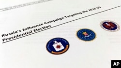 A part of the declassified version Intelligence Community Assessment on Russia's efforts to interfere with the U.S. political process is photographed in Washington, Jan. 6, 2017. 