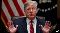 President Donald Trump speaks during a cabinet meeting at the White House, Feb. 12, 2019, in Washington.