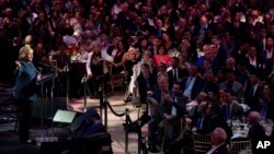 Democratic presidential candidate Hillary Clinton speaks at a LBGT for Hillary Gala at the Cipriani Club, in New York, Sept. 9, 2016.
