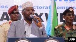 Ahmed Mohamed Islam better known as “Ahmed Madobe,” speaks after his reelection as President of Jubaland, a semi-autonomous state of Somalia, in Kismayo, on Aug. 22, 2019.