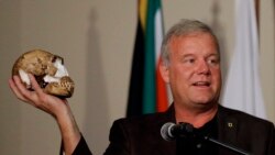 FILE - Lee Berger, a professor at the University of the Witwatersrand, holds a reconstruction of the skull of Homo Naledi at Magaliesburg, South Africa, Sept. 10, 2015.