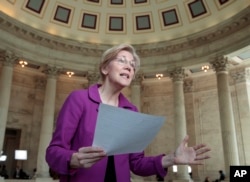 Sen. Elizabeth Warren, D-Mass. reacts to being rebuked by the Senate leadership and accused of impugning a fellow senator, Attorney General-designate, Sen. Jeff Sessions, R-Ala.,Feb. 8, 2017, on Capitol Hill in Washington.