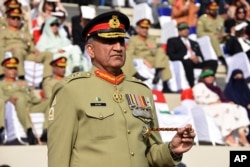 FILE - Pakistani Army Chief Gen. Qamar Javed Bajwa, seen in this Nov. 2016 photo, told Afghan President Ashraf Ghani on Sunday that his troops have eliminated "all safe havens” of terrorists on Pakistani soil.