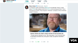 A tweet by Florida Senator Marco Rubio regarding Roy Jones and how he lost his job at Marriott.