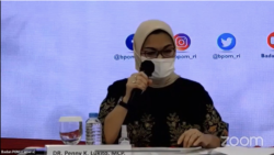 Keterangan foto- Kepala Badan Pengawas Obat dan Makanan (BPOM) RI, Penny Lukito saat melakukan konferensi pers terkait dengan vaksin Covid-19, Kamis 19 November 2020. (Foto:VOA)