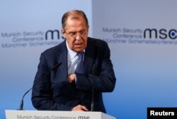 Russian Foreign Minister Sergei Lavrov walks before delivering his speech during the Munich Security Conference in Munich, Germany, Feb. 18, 2017.