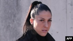 Spain's footballer Jennifer Hermoso arrives at the court of San Fernando de Henares, east of Madrid, on February 3, 2025, in the case against former president of the Spanish football federation Luis Rubiales.