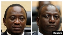 Kombinasi foto bulan April 2011: Uhuru Kenyatta (saat itu menjabat sebagai Menteri keuangan Kenya) dan William Ruto (mantan Menteri Pendidikan Tinggi Kenya) saat menghadiri sidang Mahkamah Kejahatan Internasional (ICC) di Den Haag (Foto: dok).