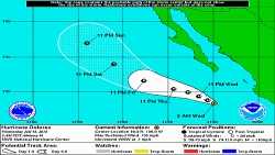 Imágen proporcionada por el Centro Nacional de Huracanes de Estados Unidos de la ubicación del huracán Dolores.