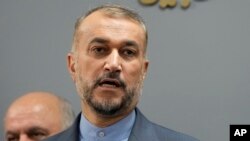 Iranian Foreign Minister Hossein Amirabdollahian speaks during a news conference in Beirut, Lebanon, on Oct. 13, 2023.