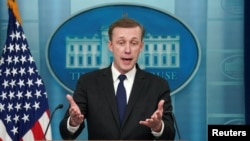 ফাইল- হোয়াইট হাউসের জাতীয় নিরাপত্তা উপদেষ্টা জেক সালিভান প্রেস ব্রিফিং এ বক্তব্য রাখছেন। ১৪ ফেব্রুযারি,২০২৪।