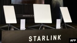 FILE - Starlink satellite antennas are shown at an international trade show on Aug. 31, 2023, in Berlin, Germany. Elon Musk said on Oct. 28 that Starlink will support some communication links in Gaza.