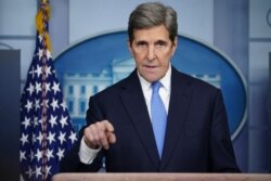 Special Presidential Envoy for Climate John Kerry speaks at a briefing on climate policy in the Brady Briefing Room of the White House in Washington, D.C., on Jan. 27, 2021.