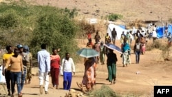 Ethiopian refugees who fled the fighting in Tigray Region are pictured at Umm Rakuba camp in eastern Sudan's Gedaref State, on Nov. 30, 2020.