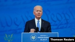 جو بایدن در جریان سخنرانی شامگاه دوشنبه در ویلمینگتون