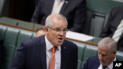 澳大利亚总理莫里森在堪培拉的国会发表讲话。（资料照片）