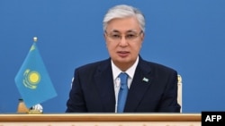 FILE - Kazakhstan's President Kassym-Jomart Tokayev delivers a speech during the Heads of State of Central Asia Summit session in Astana, Kazakhstan, Aug. 9, 2024. (Kazakhstan's Presidential Press Service/handout via AFP)