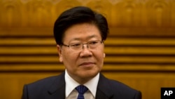 Zhang Chunxian, Communist Party secretary of Xinjiang, speaks during the delegation group's meeting on the sidelines of the National People's Congress at the Great Hall of the People, China, March 8, 2016. 