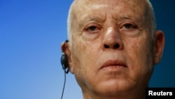 Le président tunisien Kais Saied lors d'un sommet à Bruxelles.