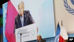 U.N. Secretary General Antonio Guterres delivers a speech WLduring the opening of COP24 UN Climate Change Conference 2018 in Katowice, Poland, Dec. 3, 2018.
