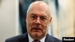 Estonian President Alar Karis speaks during an interview with Reuters in Warsaw, Poland, Feb. 22, 2023. 
