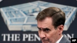 El portavoz del Departamento de Defensa, John Kirby, durante una rueda de prensa en el Pentágono, el 31 de marzo de 2021.