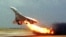 Air France Concorde on fire after striking debris on the Paris airport runway in 2000.