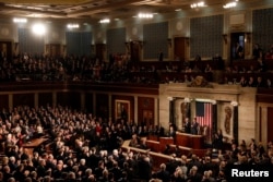 French President Emmanuel Macron addresses a joint session of Congress at the U.S. Capitol in Washington, April 25, 2018.
