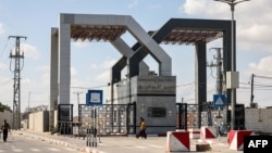The gate to the Rafah border crossing between Egypt and the Gaza Strip remains closed to trucks caring humanitarian aid on Oct. 20, 2023.