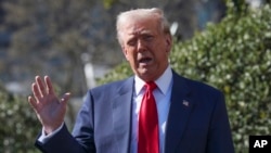 Президент США Дональд Трамп выступает перед журналистами на Южной лужайке Белого дома. 11 марта 2025 года. (Pool via AP)