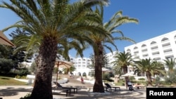 Russian tourists are pictured at the Steigenberger Kantaoui Bay Hotel, previously the Imperial Marhaba, in Sousse, Tunisia, Sept. 29, 2017.