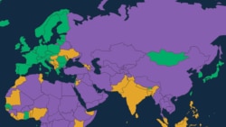 AQShda asoslangan "Ozodlik uyi" dunyo bo'ylab erkinlik darajasini kuzatib, yillik hisobotini chiqaradi. Siyohrangdagi mamlakatlar "erkin emas" deya baholangan. Yashil rangdagilar esa "erkin". Markaziy Osiyoda biror jamiyat erkin emas, deb topilgan. Yillardan beri shunday. 