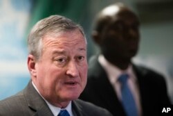 FILE - Philadelphia Mayor Jim Kenney speaks during a news conference in Philadelphia, Nov. 15, 2017.