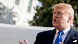 Presiden AS Donald Trump memberikan keterangan kepada wartawan di pelataran selatan Gedung Putih, Washington, D.C., 8 November 2019. (Foto: dok).