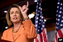 House Minority Leader Nancy Pelosi of California speaks during her weekly press conference on Capitol Hill, Oct. 26, 2017.