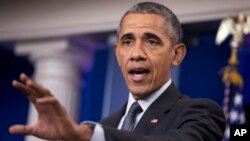 President Barack Obama speaks about the new rules aimed at deterring tax inversions, April 5, 2016, in the Brady Press Briefing Room at the White House in Washington. 