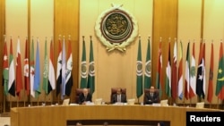 FILE - Arab League Secretary-General Ahmed Aboul Gheit speaks during Arab League foreign ministers emergency meeting on Trump's decision to recognise Jerusalem as the capital of Israel, in Cairo, Dec. 9, 2017. 