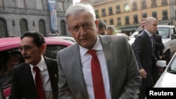 Mexico's President-elect Andres Manuel Lopez Obrador arrives at the Palace of Mines in Mexico City, Mexico, Aug. 6, 2018.