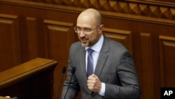 Ukraine Prime Minister Denys Shmyhal speaks during a parliament session in Kyiv, Ukraine, March 4, 2020.