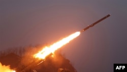 This Jan. 30, 2024, photo released by North Korea's official Korean Central News Agency (KCNA) on Jan. 31 shows the launch of strategic cruise missile 'Hwasal-2' in the West Sea of Korea.