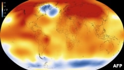 This illustration obtained from NASA on January 20, 2016, shows that 2015 was the warmest year since modern record-keeping began in 1880, according to an analysis by NASA’s Goddard Institute for Space Studies.