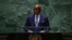 Transitional President General Brice Clotaire Oligui Nguema of Gabon addresses the United Nations General Assembly at U.N. headquarters in New York on Sept. 26, 2024. To the dismay of Gabon's opposition, a proposed new constitution would allow Nguema to run for president.