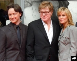 James McAvoy, Robert Redford and Robin Wright at the premiere of 'The Conspirator' at Ford’s Theater in Washington, DC on April 10, 2011.