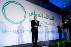 Secretary of State Antony Blinken accompanied by Italy's Foreign Minister Luigi Di Maio, right, speaks during a news conference at Fiera Roma in Rome, June 28, 2021.