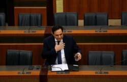 Lebanon's Prime Minister Hassan Diab attends a parliament session in downtown Beirut, Jan. 27, 2020.