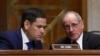 FILE - Republican Senator Jim Risch (R) talks with fellow Republican Senator Marco Rubio during a hearing on Capitol Hill in Washington, April 10, 2019.
