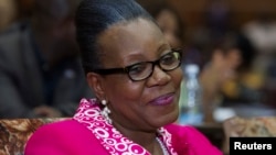 Catherine Samba-Panza smiles after she was elected as Central African Republic's interim president at the national assembly in Bangui, Jan. 20, 2014. 